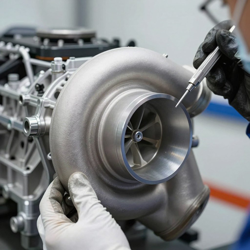 Diesel engine turbocharger component during repair service